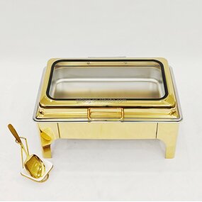 Commercial Gold Chafing Dish Manufacturer - Stainless Steel 9L Capacity Fuel Rectangular Food Warmer Buffet for Catering Serving