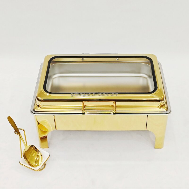 Commercial Gold Chafing Dish Manufacturer - Stainless Steel 9L Capacity Fuel Rectangular Food Warmer Buffet for Catering Serving
