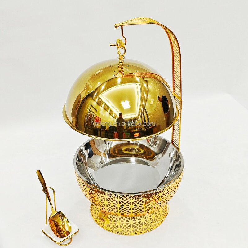 Gold Chafing Dish Manufacturer - Banquet Luxury with Hanging Lid Stainless Steel Food Warmers Buffet Set for Catering Alcohol Heating