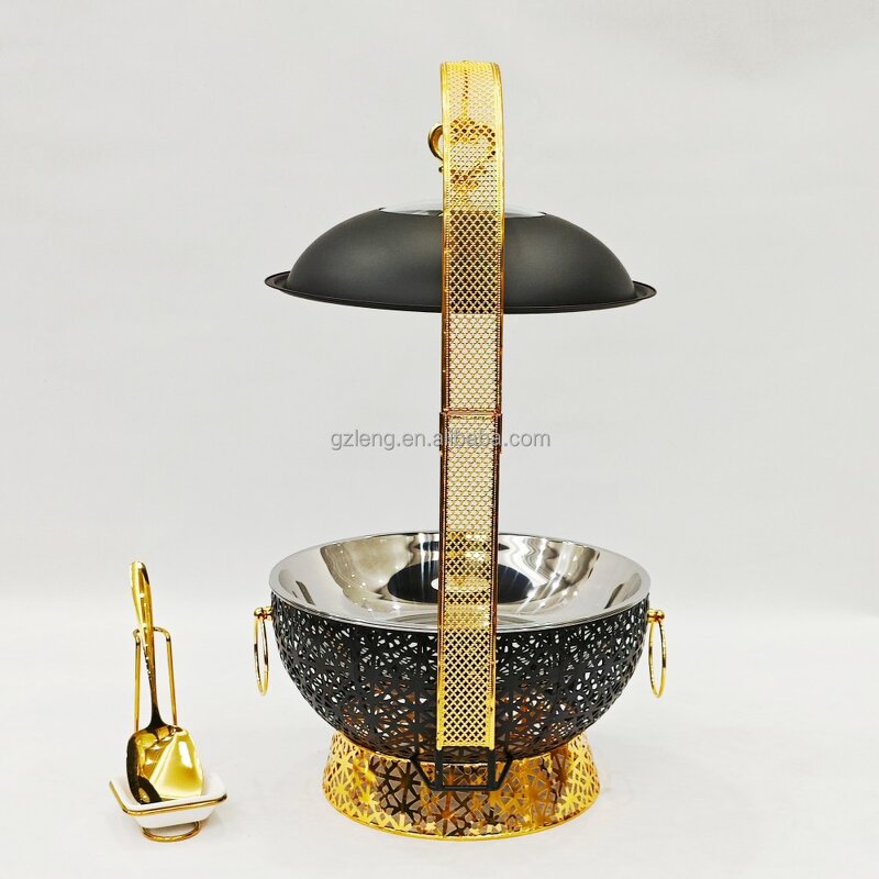Luxury Hanging Chafing Dish Set Manufacturer - Royal Hotel Restaurant Stainless Steel Black & Gold Chef Dish for Catering Equipment