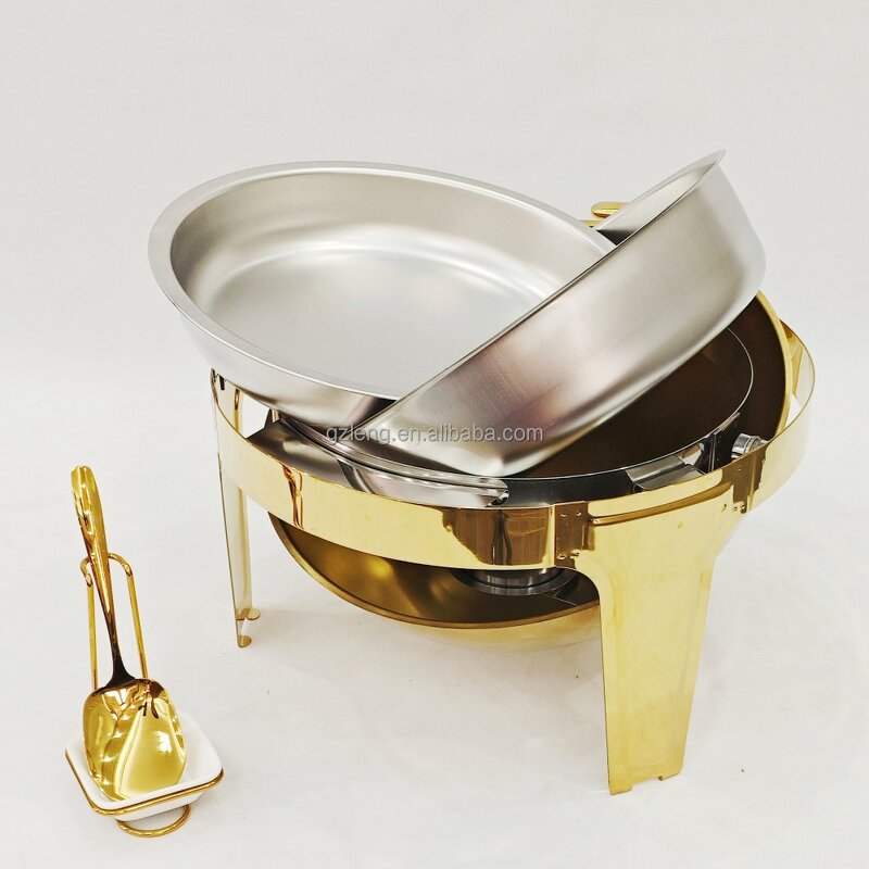 Round Gold Hotel Chafing Dish Manufacturer - Stainless Steel Unique Fuel Heating Display Food Warmer for Weddings & Banquets