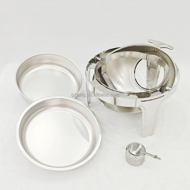 Roll Top Silver Chafing Dish Manufacturer - Durable Stainless Steel Buffet Food Warmer Round for Wedding & Banquet