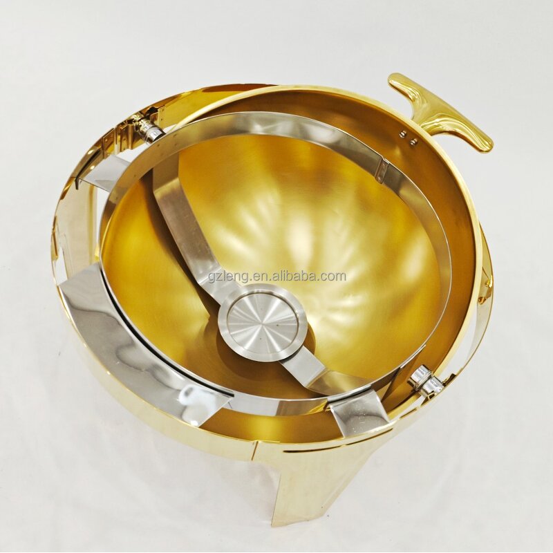 Round Gold Hotel Chafing Dish Manufacturer - Stainless Steel Unique Fuel Heating Display Food Warmer for Weddings & Banquets