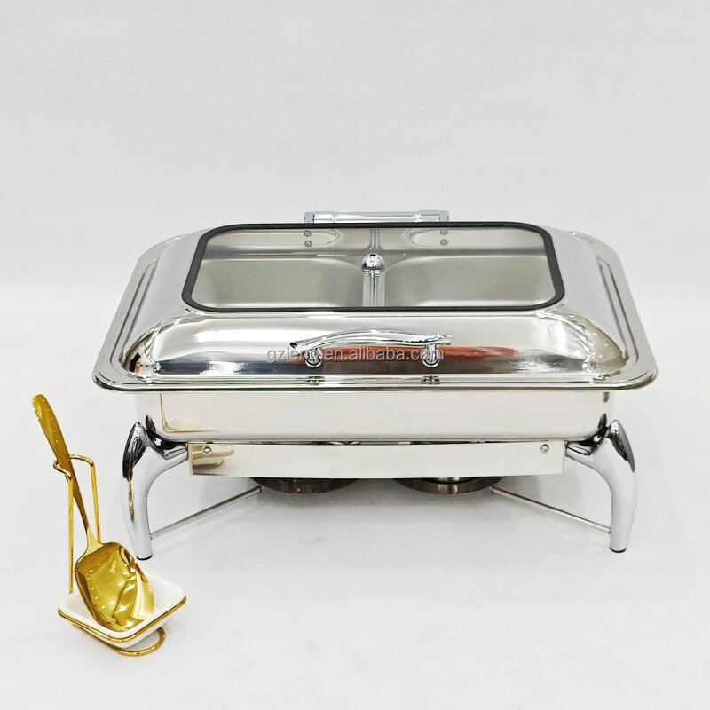 Stainless Steel Chafing Dishes Manufacturer - Hotel Restaurant Modern 9L Buffet Catering Smooth Hydraulic Food Warmer Fuel Heating