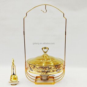 Gold Round Chaffing Dishes Manufacturer - Luxury Royal Restaurant Supplies Buffet Set Stainless Steel Food Warmer Custom with Hanging Lid