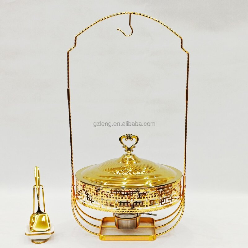 Gold Round Chaffing Dishes Manufacturer - Luxury Royal Restaurant Supplies Buffet Set Stainless Steel Food Warmer Custom with Hanging Lid