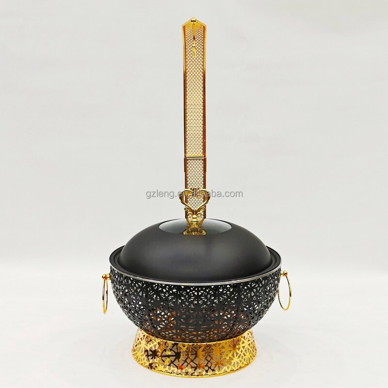 Luxury Hanging Chafing Dish Set Manufacturer - Royal Hotel Restaurant Stainless Steel Black & Gold Chef Dish for Catering Equipment
