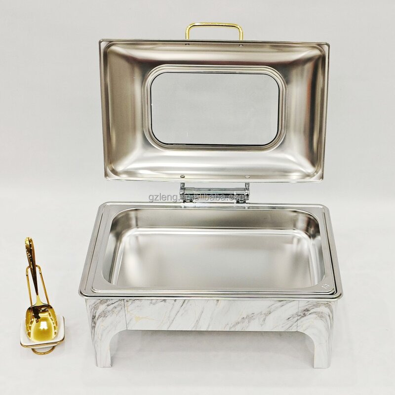 Square Stainless Steel Chafing Dish Manufacturer - Commercial Luxury 9L Ceramic for Hotel Food Warming & Wedding Ceremonies Fuel Heating