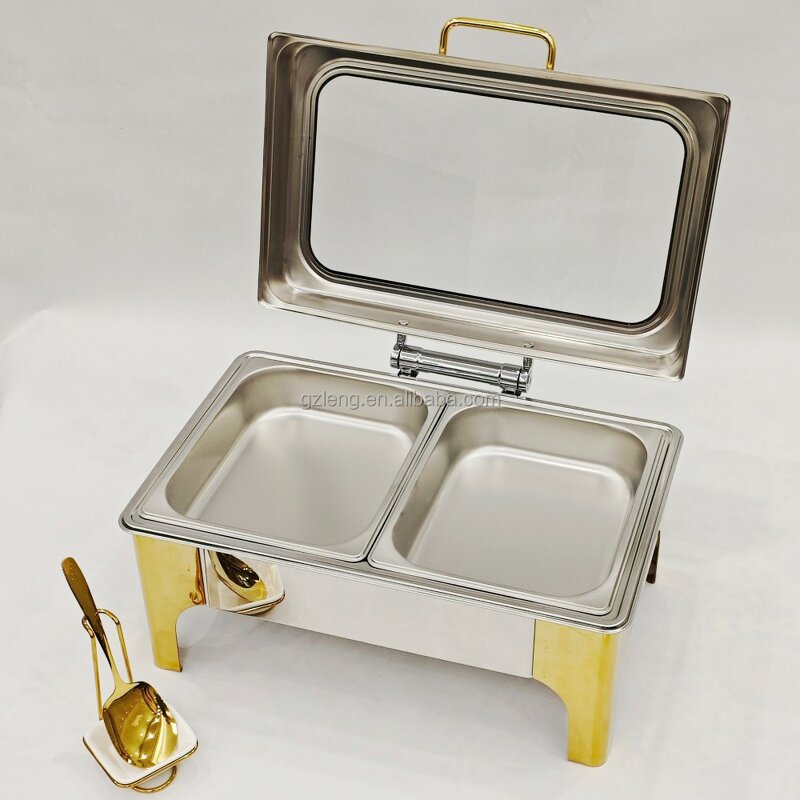 Silver Catering Chafing Dish Manufacturer - Stainless Steel Luxury 9L Wedding Buffet Server with Food Warmer Hotel Usage Fuel Heating