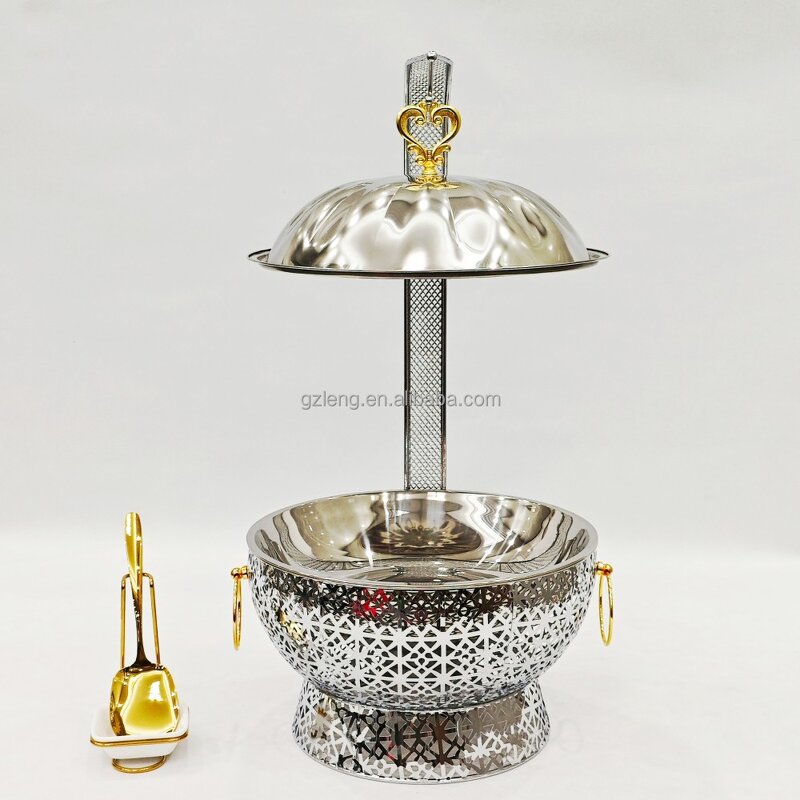 Stainless Steel Chafing Dish Manufacturer - Arabic Luxury 8.0L with Hanging Lid for Hotel Wedding Banquet Fuel Heating
