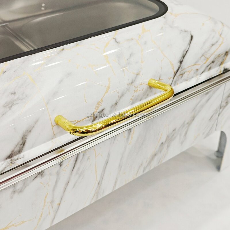 Square Stainless Steel Chafing Dish Manufacturer - Commercial Luxury 9L Ceramic for Hotel Food Warming & Wedding Ceremonies Fuel Heating