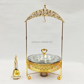 Alcohol Stove Chafing Dish Manufacturer - Hot Selling Restaurant Supplies Luxury Gold Hanging Lid Stainless Steel for Buffet