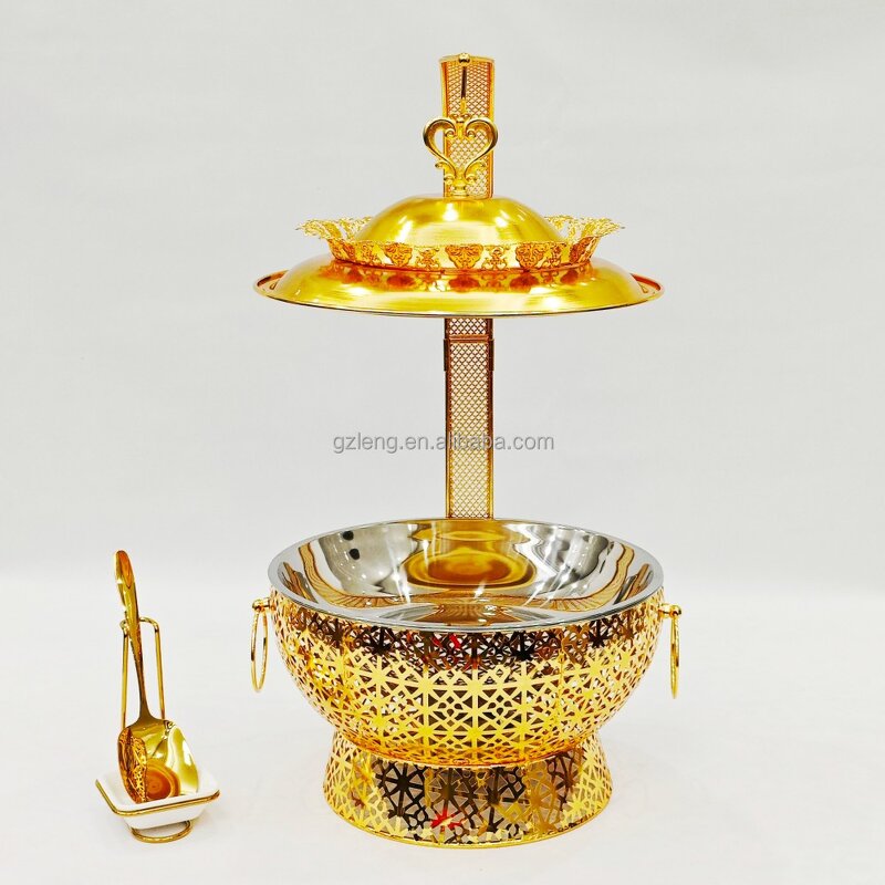 Gold Stainless Steel Chafing Dish Manufacturer - Indian 8L Capacity Accept Customize LOGO Food Warmer