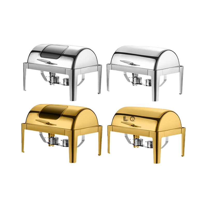 White Gold Rectangle Chafing Dishes Manufacturer - Durable 9L Luxury Buffet Set Fuel Heating New Design Wedding Catering Stainless Steel