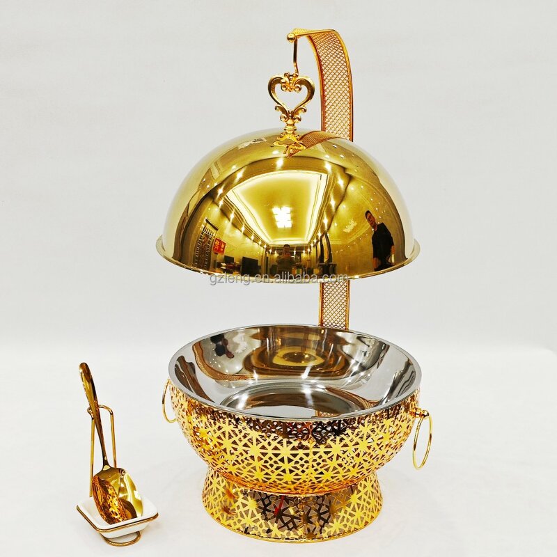 Royal Stainless Steel Chafing Dish Manufacturer - 8L Supplies Fuel-Heated Food Warmer Gold for Hotel Restaurant Catering & Buffets