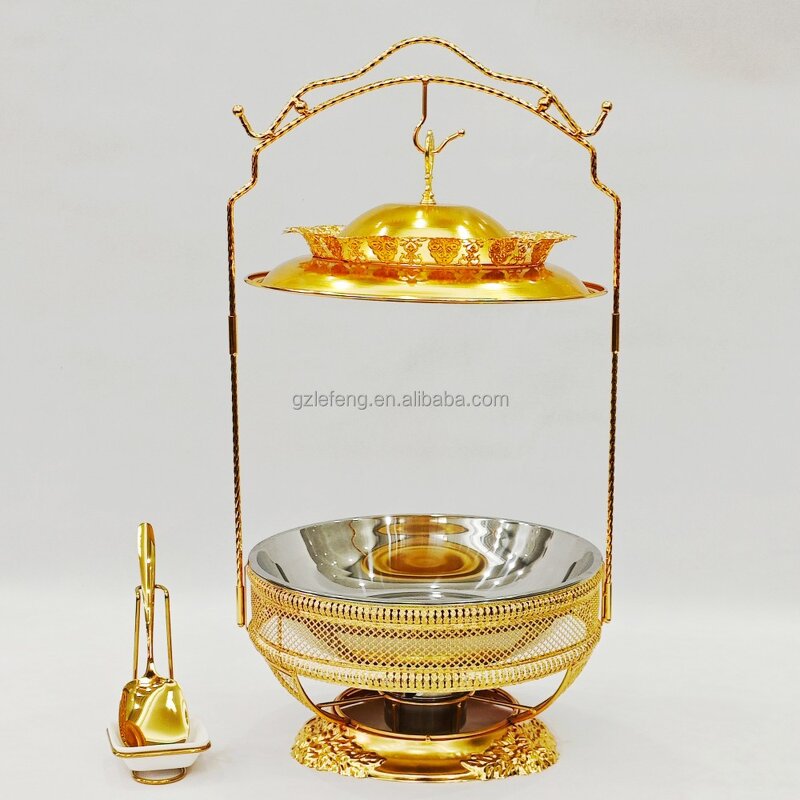 Gold Round Chaffing Dishes Manufacturer - Royal Customized Chafing Dish for Exclusive Hotel Party Set Stainless Steel Food Warmer