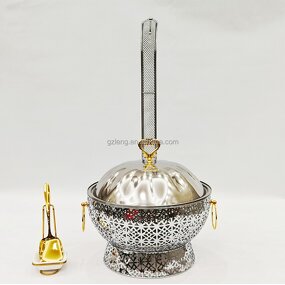 Stainless Steel Chafing Dish Manufacturer - Arabic Luxury 8.0L with Hanging Lid for Hotel Wedding Banquet Fuel Heating