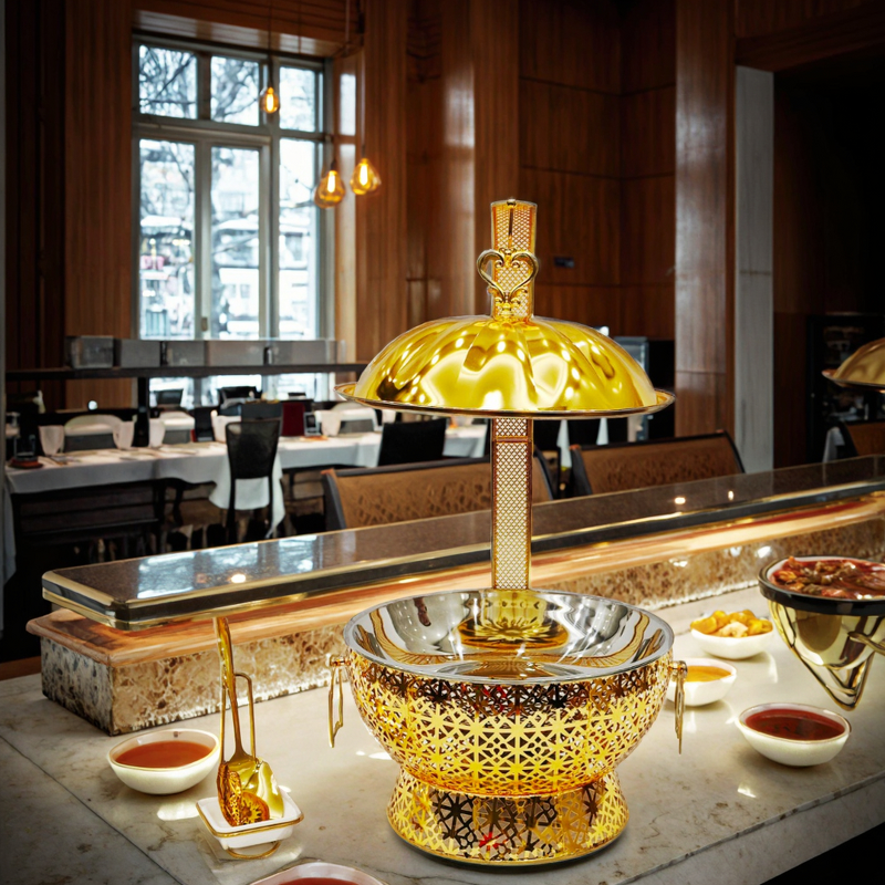 Round Stainless Steel Chafing Dish Manufacturer - Luxury Hotel & Restaurant Supplies Fuel-Heated Food Warmer Gold for Catering & Buffets