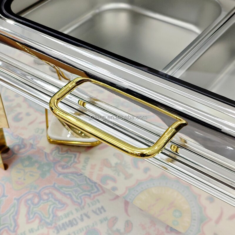 Silver Catering Chafing Dish Manufacturer - Stainless Steel Luxury 9L Wedding Buffet Server with Food Warmer Hotel Usage Fuel Heating