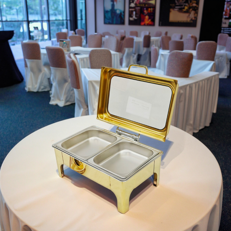 Commercial Gold Chafing Dish Manufacturer - Stainless Steel 9L Capacity Fuel Rectangular Food Warmer Buffet for Catering Serving