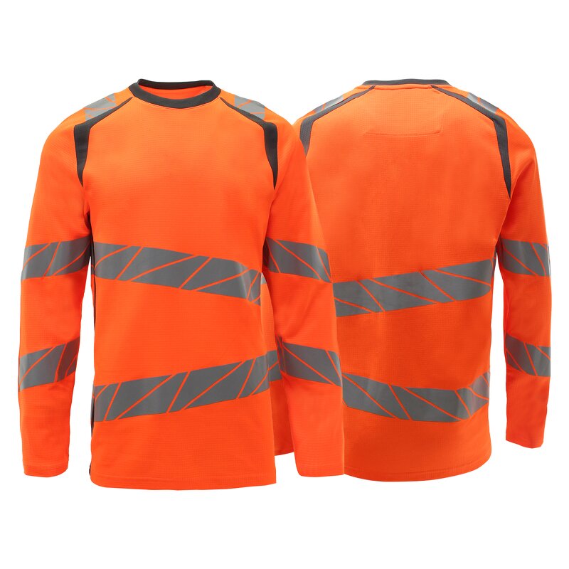 Hi Vis Fluorescent T-Shirt Manufacturer - Customizable Knitting Round Neck Long Sleeve Work Safety Orange with Custom Logo