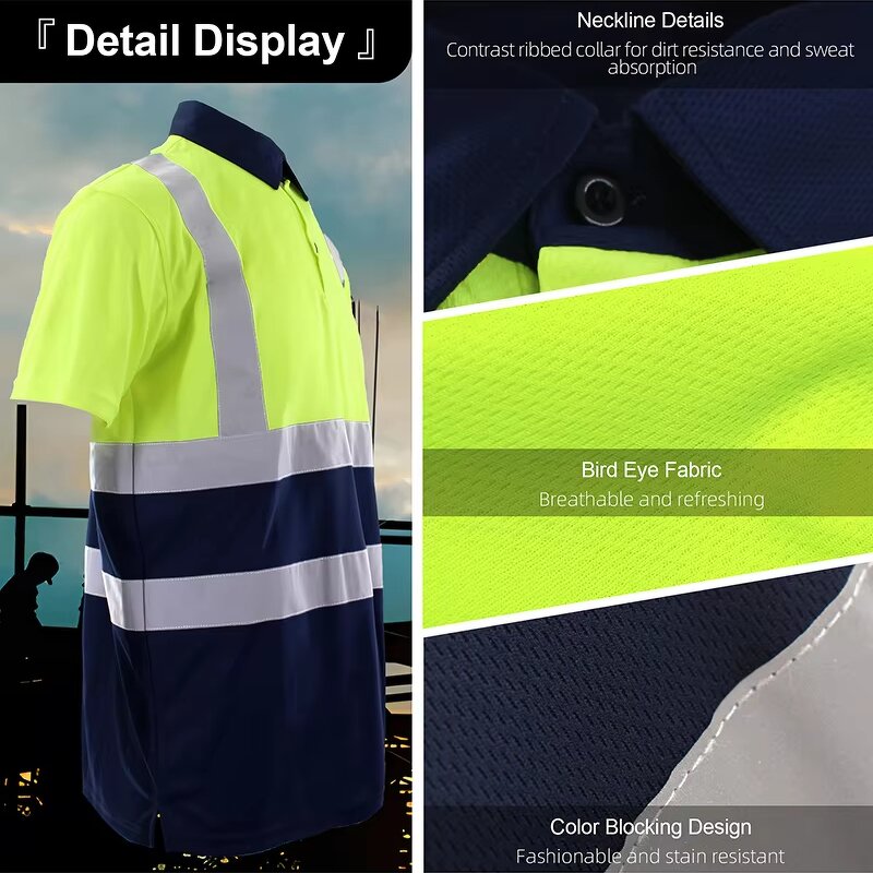 Hi Vis Polo Shirt Manufacturer - Work Wear with LED Flash Short Sleeve Safety Camisas Orange Green Reflective FG-01S