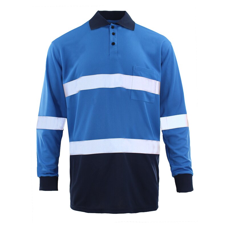 Hi Viz Safety Polo Shirt Manufacturer - 100% Polyester Blue with LED Flash Reflective for Mining & Construction WP-01L