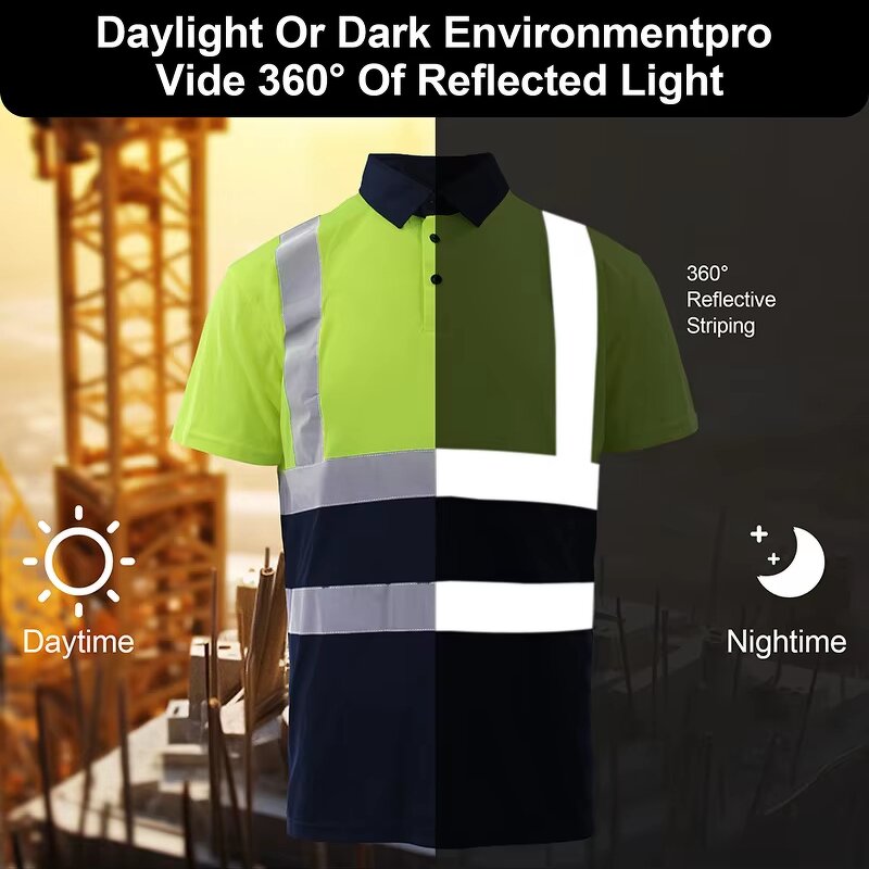 Hi Vis Polo Shirt Manufacturer - Work Wear with LED Flash Short Sleeve Safety Camisas Orange Green Reflective FG-01S