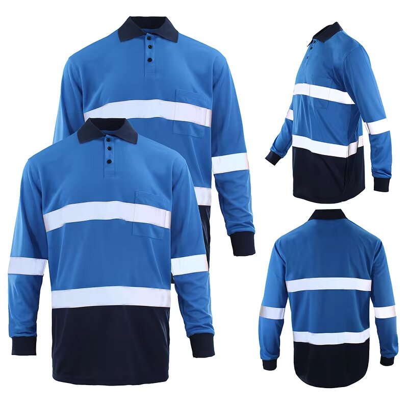 Hi Viz Safety Polo Shirt Manufacturer - 100% Polyester Blue with LED Flash Reflective for Mining & Construction WP-01L