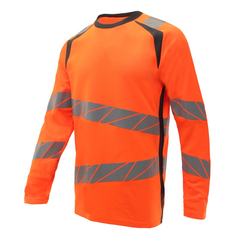 Hi Vis Fluorescent T-Shirt Manufacturer - Customizable Knitting Round Neck Long Sleeve Work Safety Orange with Custom Logo