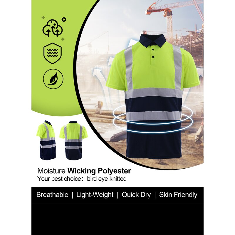 Hi Vis Polo Shirt Manufacturer - Work Wear with LED Flash Short Sleeve Safety Camisas Orange Green Reflective FG-01S