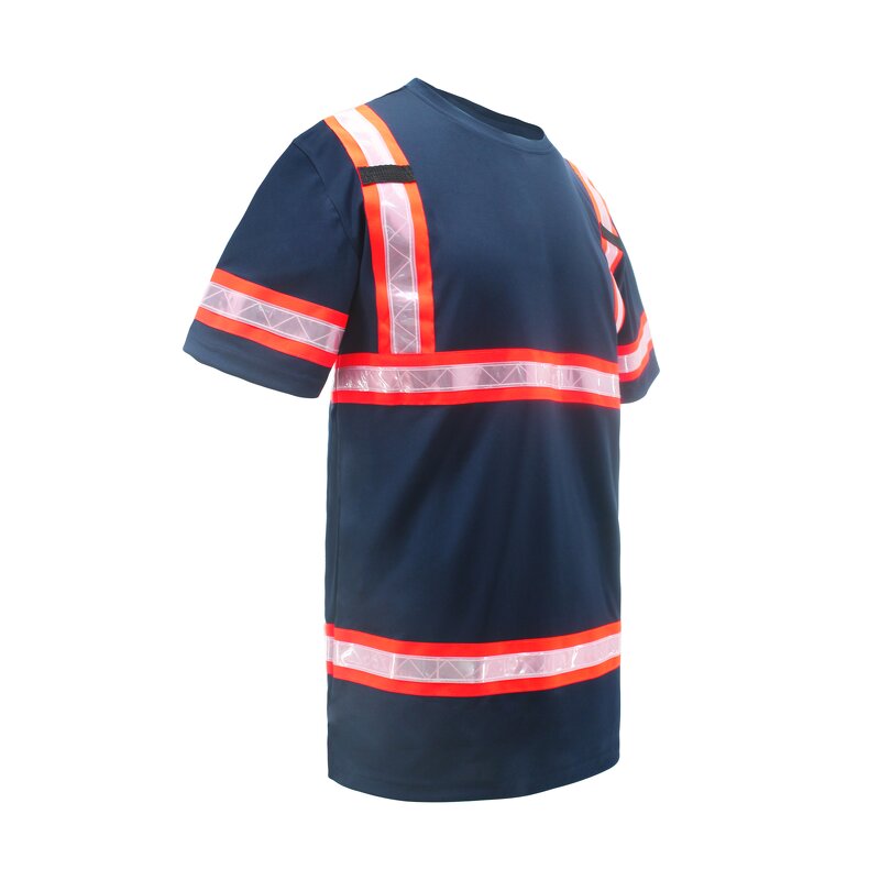 Reflective Safety T-Shirt Manufacturer - ANSI Standard Short Sleeve Work Wear for Construction Engineers Navy SS-05