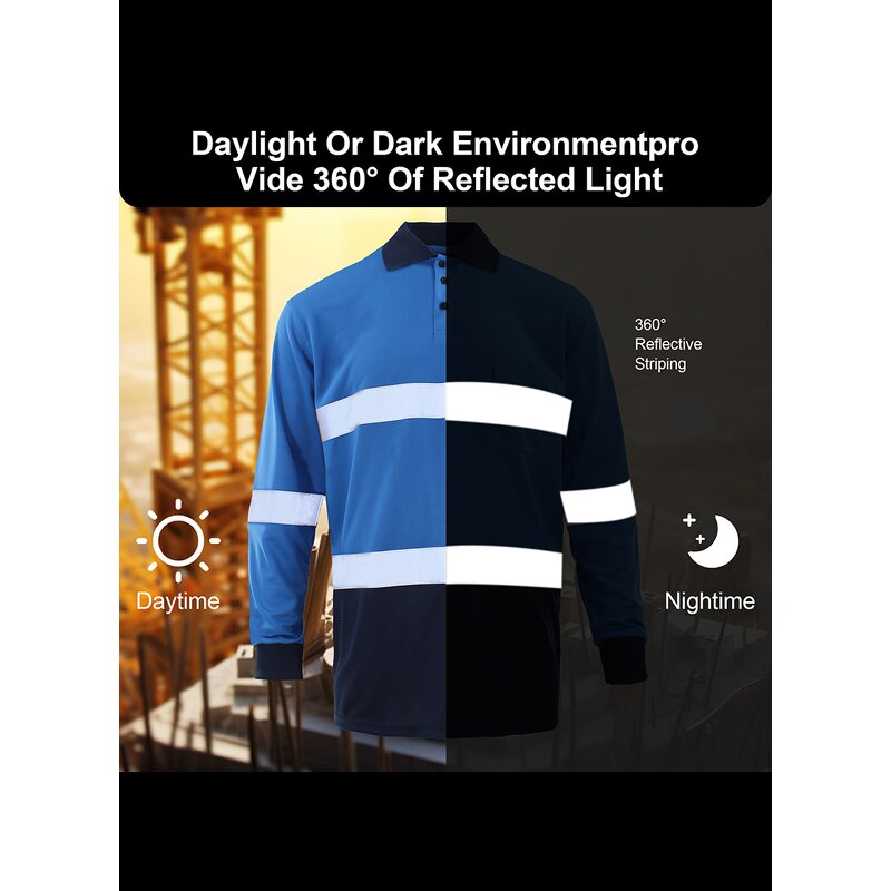 Hi Viz Safety Polo Shirt Manufacturer - 100% Polyester Blue with LED Flash Reflective for Mining & Construction WP-01L