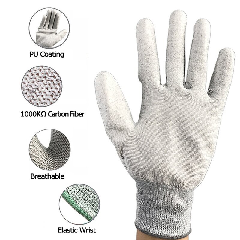 ESD Gloves Manufacturer - Industrial Labor Work Dust-Free Carbon Fiber Coated PU Palm Fit Anti-Static for Electronic Factory