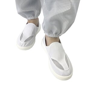 Cleanroom ESD Canvas Shoes Manufacturer - GI Cheap Price Washable Unisex Labor Working PU Sole White Dark Blue