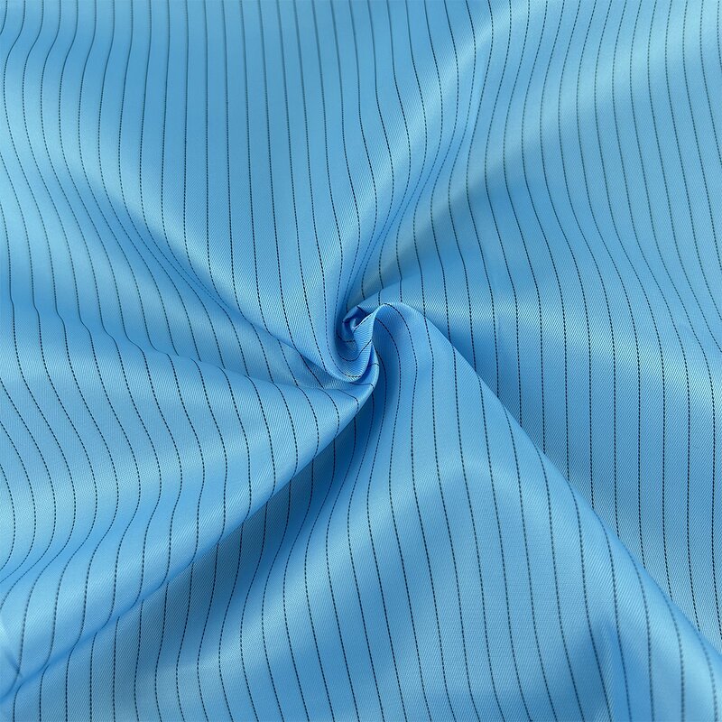 ESD Fabric Manufacturer - GI Wholesales Polyester Spandex Carbon Fiber Knitted Rib Anti Static Blue 5mm Stripe