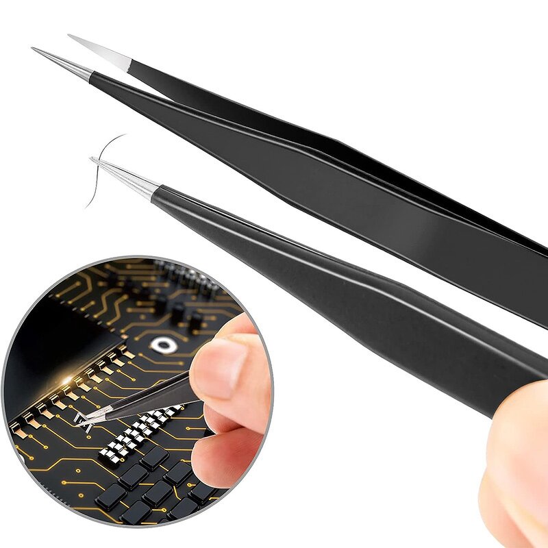 ESD Anti-static Tweezer Manufacturer - Eyelash Extension Industrial Components Maintenance Stainless Steel Black