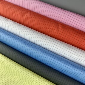 ESD Fabric Manufacturer - GI Wholesales Polyester Spandex Carbon Fiber Knitted Rib Anti Static Blue 5mm Stripe