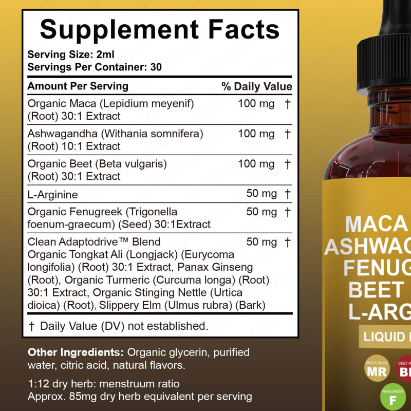 Liquid Drops Supplement Manufacturer - OEM Organic Maca Root Ashwagandha Beet Root L-Arginine