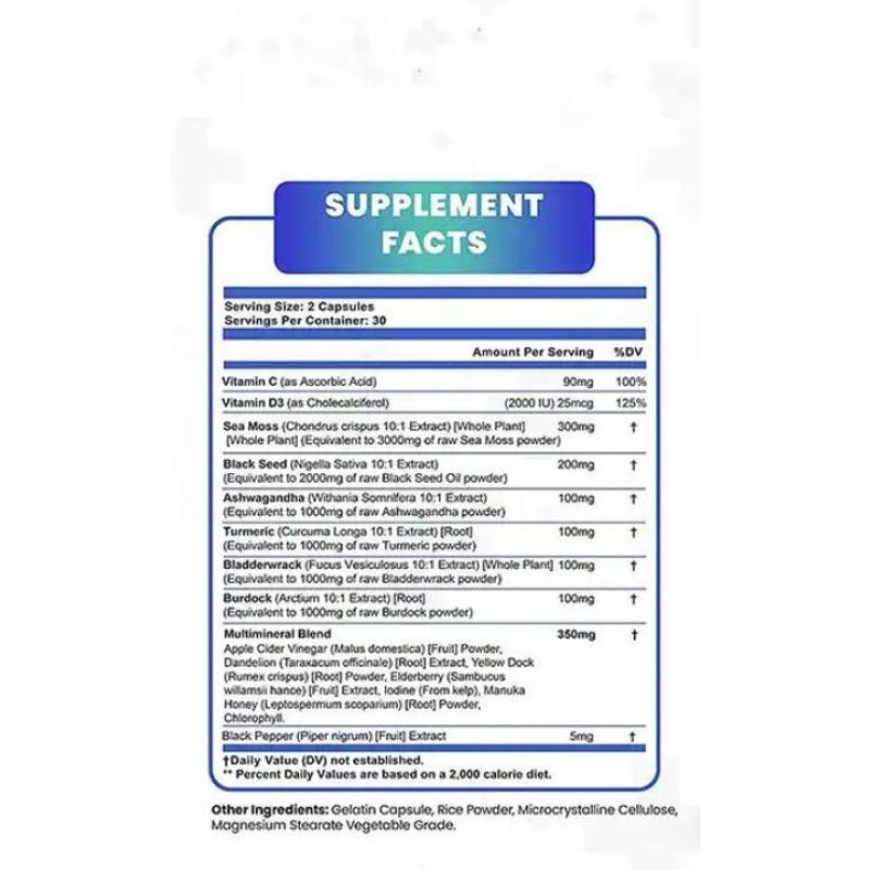 Sea Moss Capsules Manufacturer - OEM logo Shilajit Black Seed Oil Ashwagandha Turmeric Blend