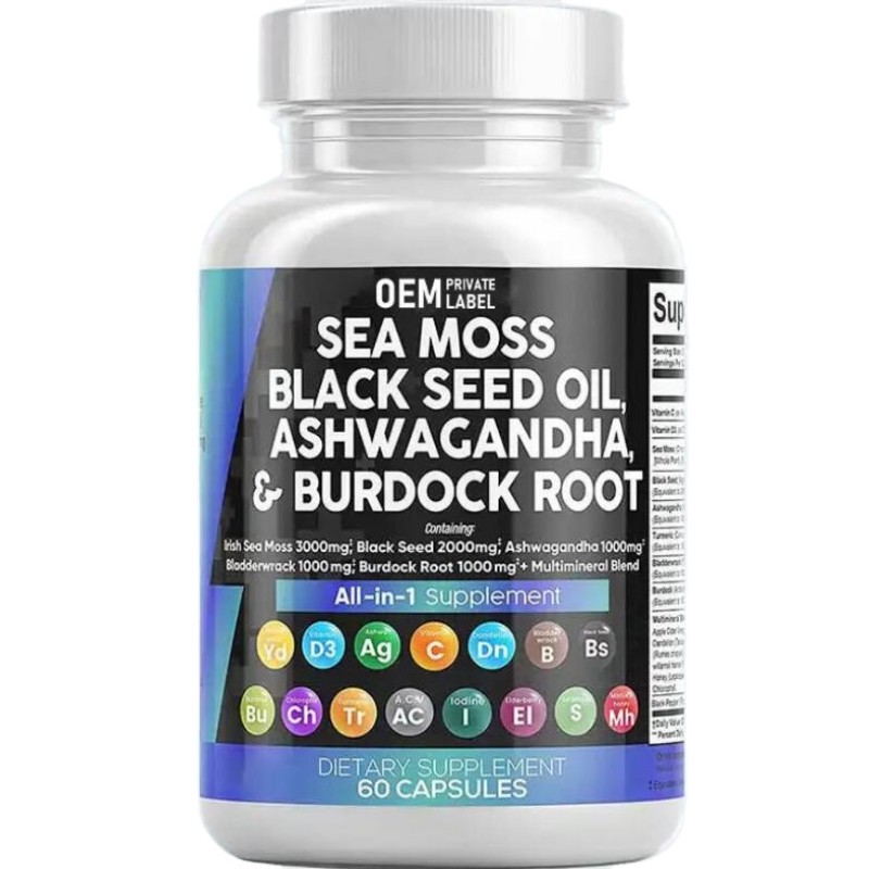 Sea Moss Capsules Factory - GMP Custom Label Formula Complex with Turmeric Extract 95%