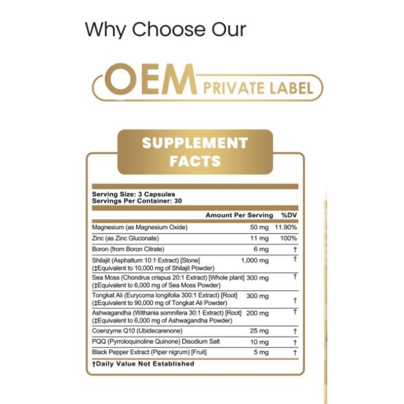 Sea Moss Capsules Manufacturer - OEM logo Shilajit Black Seed Oil Ashwagandha Turmeric Blend