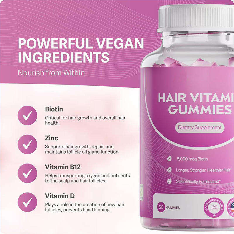 Hair Vitamin Gummies Factory - OEM GMP Hot Selling Hair Skin Nail Health Dietary Supplements