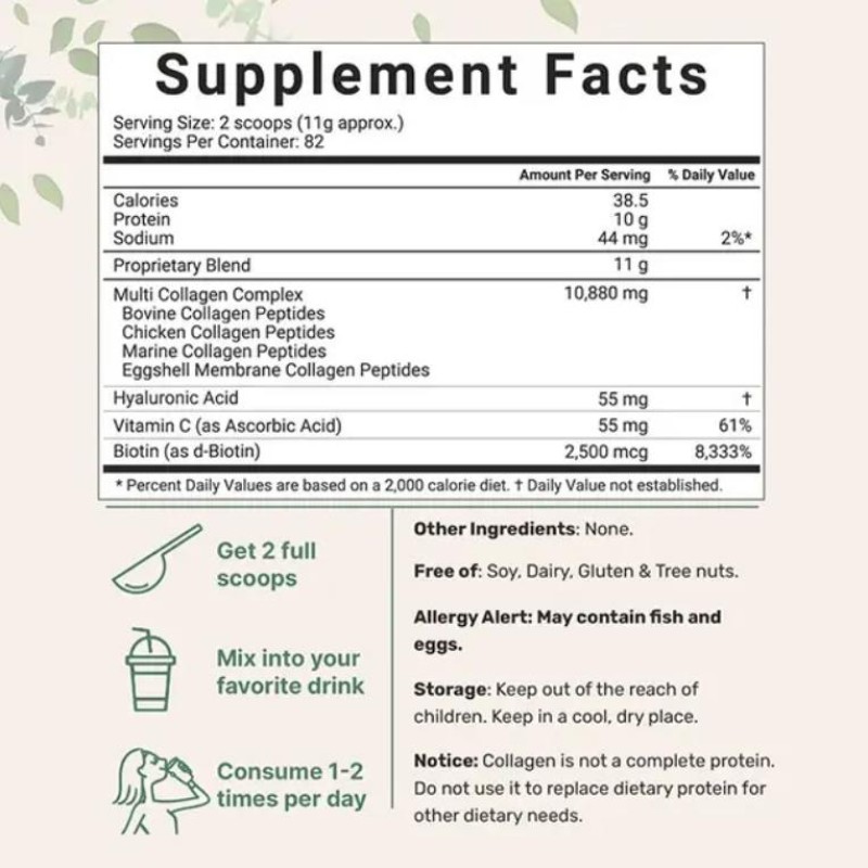 Collagen Powder Factory - GMP OEM Supply Multi-Collagen with Hyaluronic Acid Biotin Vitamin C