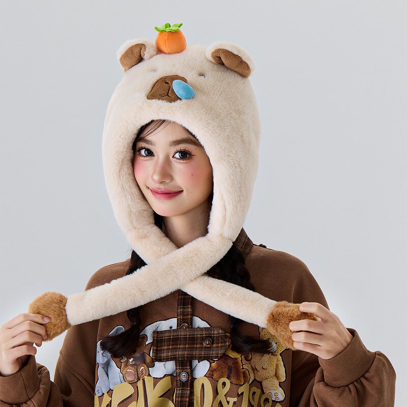Plush Guinea Pig Hat Manufacturer - Qiqiaodou Autumn Winter Women's Warm Windproof Cute Cartoon Ear Cap