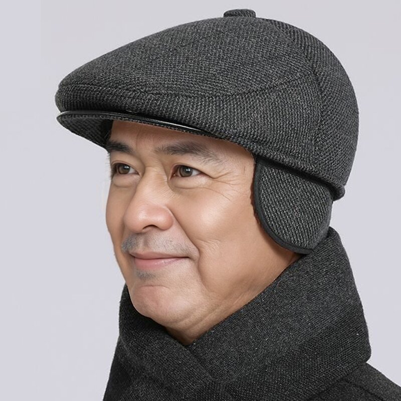 Men's Wool Cap Manufacturer - Nunu Human Front Dad Ear Warmers Winter Old Man Hat