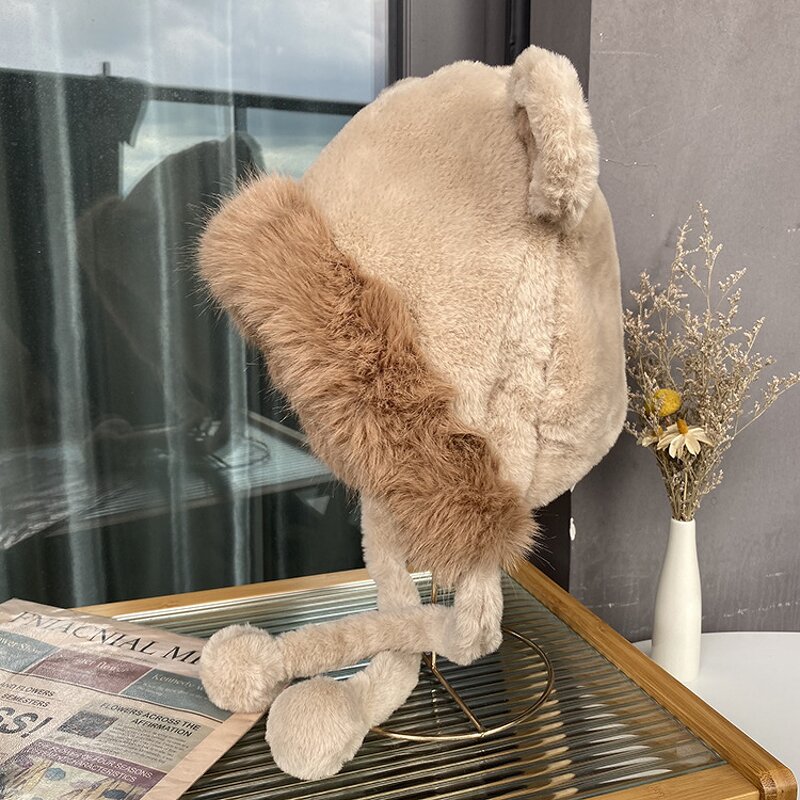 Hanging Ball Hat Manufacturer - Fufan Cute B Women's Autumn Winter Plus Wool Thickened Outdoor Cold Protective Ear Cap