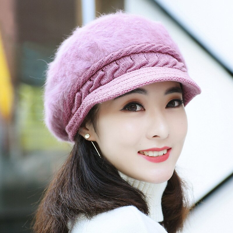 Women's Rabbit Hair Hat Manufacturer - Nunu Hat Winter Solid Color Duck Cap Warm Knit Wool Plush Mother