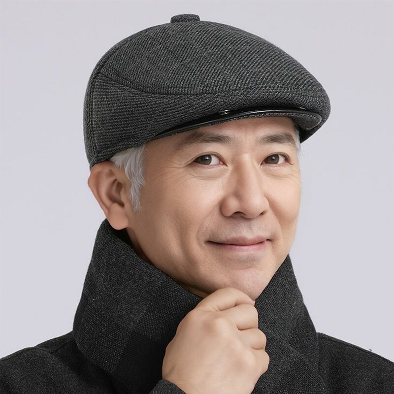 Men's Wool Cap Manufacturer - Nunu Human Front Dad Ear Warmers Winter Old Man Hat