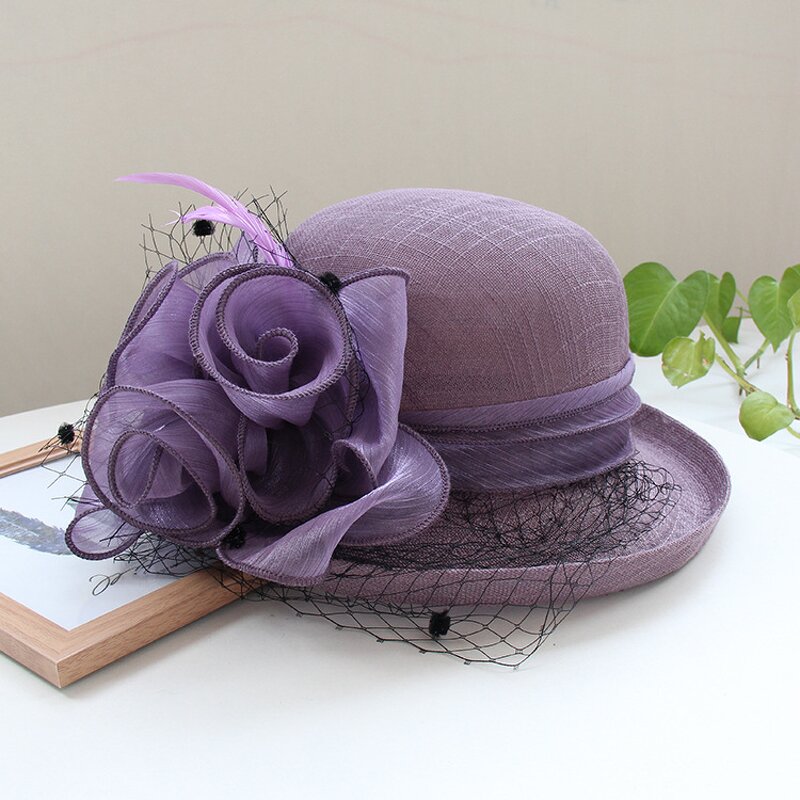 Linen Flower Sun Hat Manufacturer - Temperament Elegant Banquet Top Spring Autumn Solid Color Rolled Edge Women's Outdoor Basin Hat
